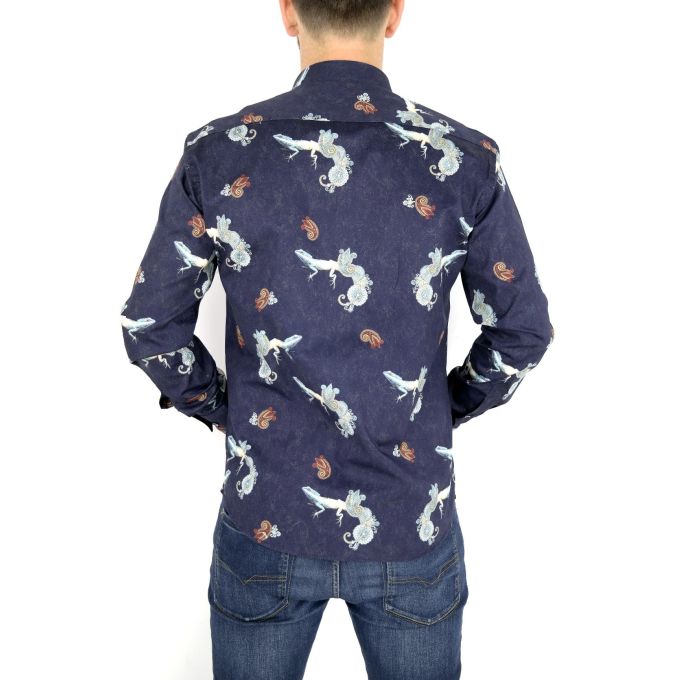 MCQUEEN Koszula męska MC046 granat jaszczurka | Sklep GriShop.eu | Koszule
