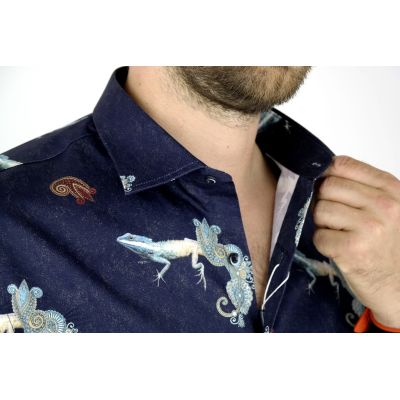 MCQUEEN Koszula męska MC046 granat jaszczurka | Sklep GriShop.eu | Koszule