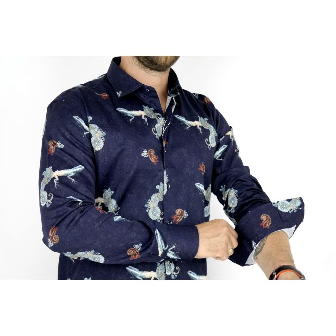 MCQUEEN Koszula męska MC046 granat jaszczurka | Sklep GriShop.eu | Koszule