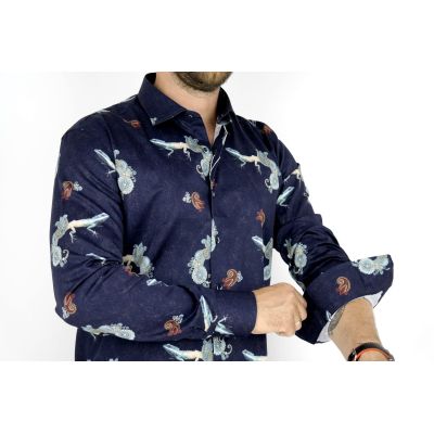 MCQUEEN Koszula męska MC046 granat jaszczurka | Sklep GriShop.eu | Koszule