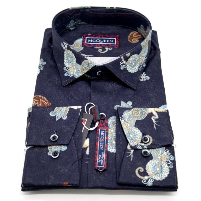 MCQUEEN Koszula męska MC046 granat jaszczurka | Sklep GriShop.eu | Koszule
