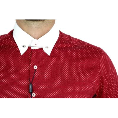 DANIEL BESSI Koszula męska fb390 czerwono-biała kropki | Sklep GriShop.eu | Koszule