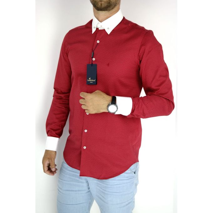 DANIEL BESSI Koszula męska fb390 czerwono-biała kropki | Sklep GriShop.eu | Koszule