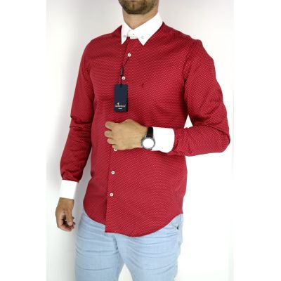 DANIEL BESSI Koszula męska fb390 czerwono-biała kropki | Sklep GriShop.eu | Koszule