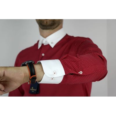 DANIEL BESSI Koszula męska fb390 czerwono-biała kropki | Sklep GriShop.eu | Koszule
