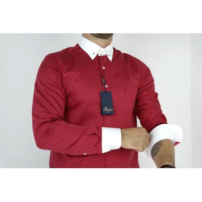 DANIEL BESSI Koszula męska fb390 czerwono-biała kropki | Sklep GriShop.eu | Koszule