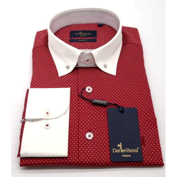 DANIEL BESSI Koszula męska fb390 czerwono-biała kropki | Sklep GriShop.eu | Koszule