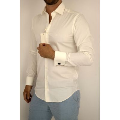 DANIEL BESSI Koszula męska na spinki krem fb018 | Sklep GriShop.eu | Koszule