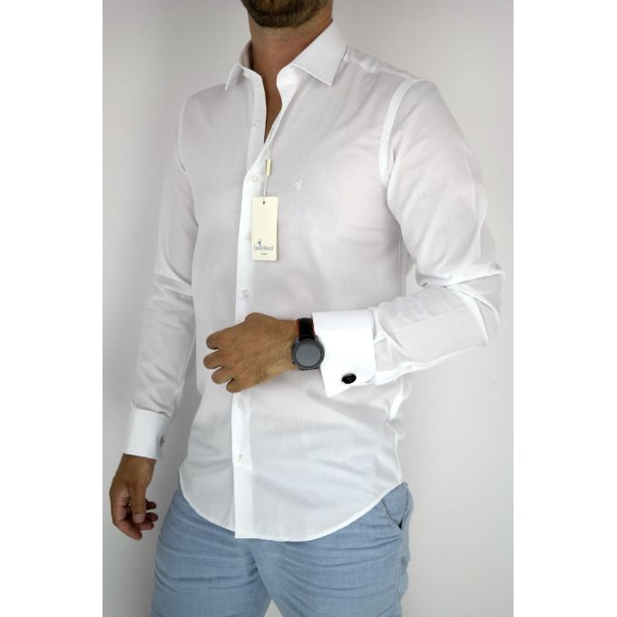DANIEL BESSI Koszula męska na spinki biała fb002 | Sklep GriShop.eu | Koszule