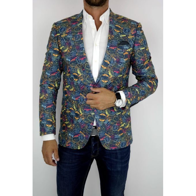 GIOVANNI PERA Marynarka męska kolorowa wesoła pieczątki D203 VISA | Sklep GriShop.eu | Marynarki