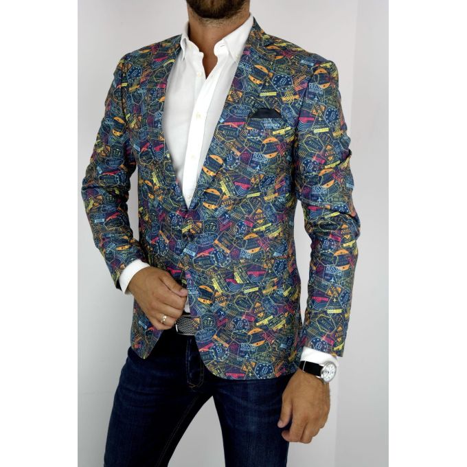 GIOVANNI PERA Marynarka męska kolorowa wesoła pieczątki D203 VISA | Sklep GriShop.eu | Marynarki