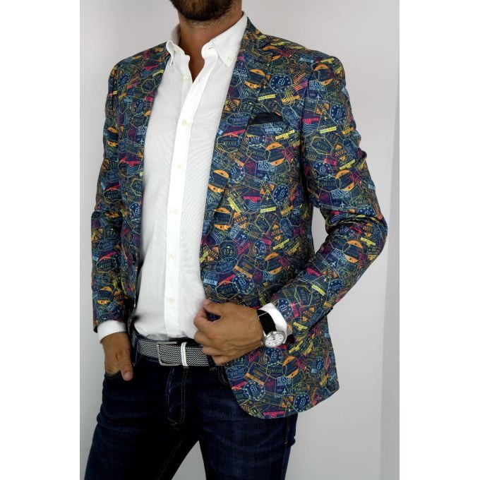 GIOVANNI PERA Marynarka męska kolorowa wesoła pieczątki D203 VISA | Sklep GriShop.eu | Marynarki