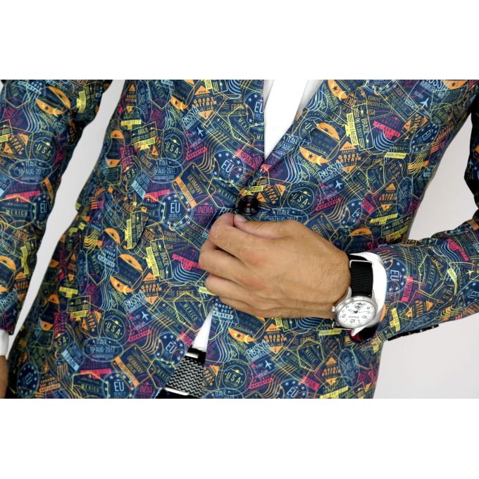 GIOVANNI PERA Marynarka męska kolorowa wesoła pieczątki D203 VISA | Sklep GriShop.eu | Marynarki