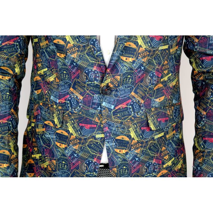 GIOVANNI PERA Marynarka męska kolorowa wesoła pieczątki D203 VISA | Sklep GriShop.eu | Marynarki