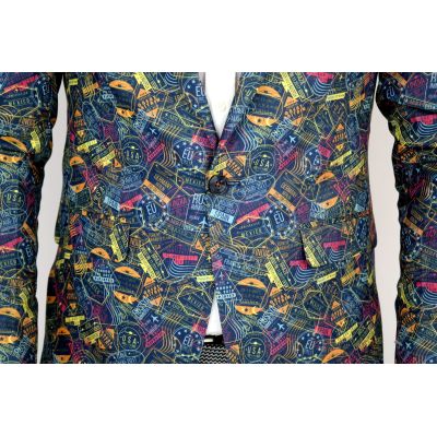 GIOVANNI PERA Marynarka męska kolorowa wesoła pieczątki D203 VISA | Sklep GriShop.eu | Marynarki