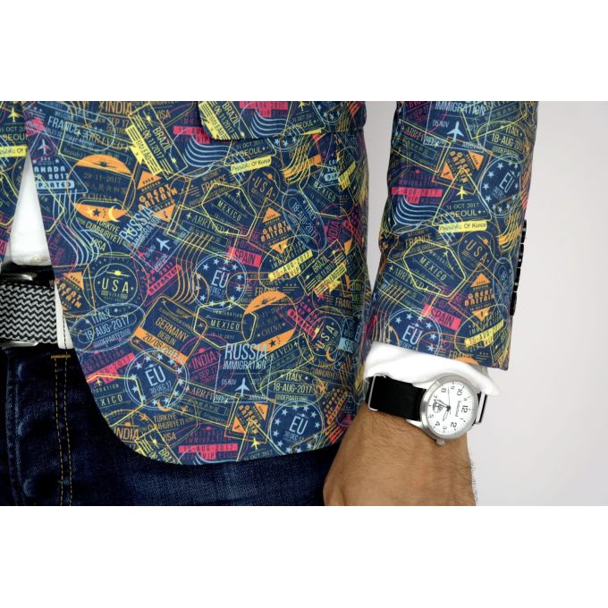 GIOVANNI PERA Marynarka męska kolorowa wesoła pieczątki D203 VISA | Sklep GriShop.eu | Marynarki