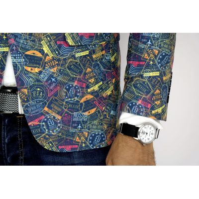 GIOVANNI PERA Marynarka męska kolorowa wesoła pieczątki D203 VISA | Sklep GriShop.eu | Marynarki