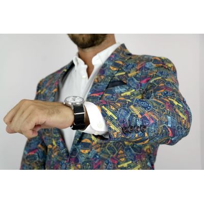 GIOVANNI PERA Marynarka męska kolorowa wesoła pieczątki D203 VISA | Sklep GriShop.eu | Marynarki