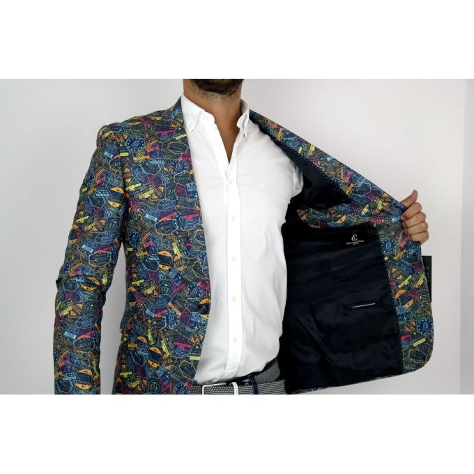 GIOVANNI PERA Marynarka męska kolorowa wesoła pieczątki D203 VISA | Sklep GriShop.eu | Marynarki