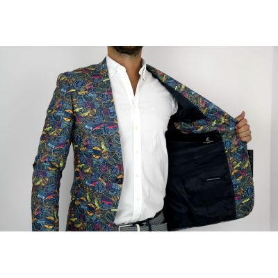 GIOVANNI PERA Marynarka męska kolorowa wesoła pieczątki D203 VISA | Sklep GriShop.eu | Marynarki