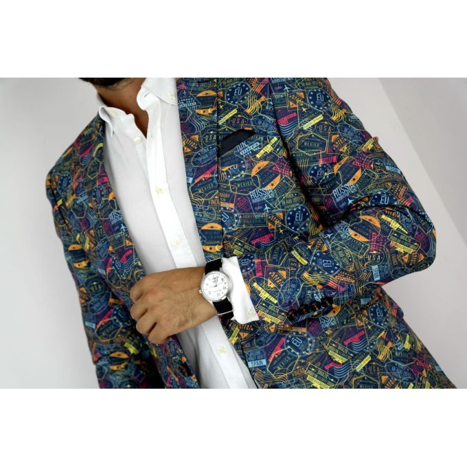 GIOVANNI PERA Marynarka męska kolorowa wesoła pieczątki D203 VISA | Sklep GriShop.eu | Marynarki