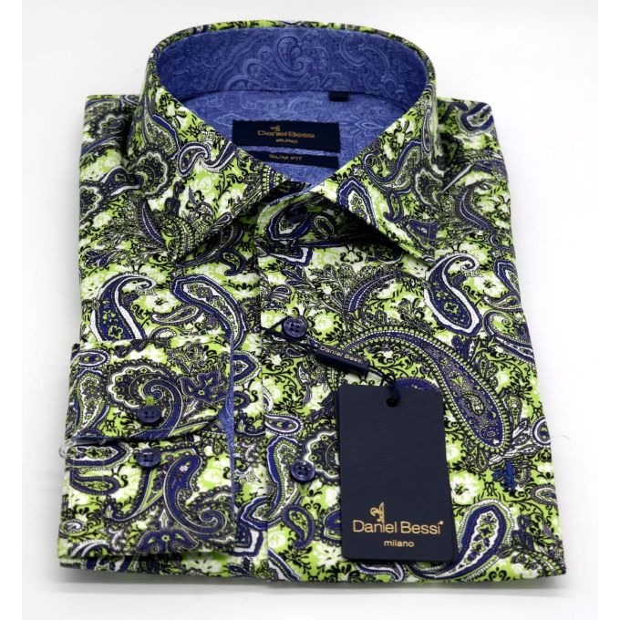 DANIEL BESSI Koszula męska fb478 paisley zielona | Sklep GriShop.eu | Koszule