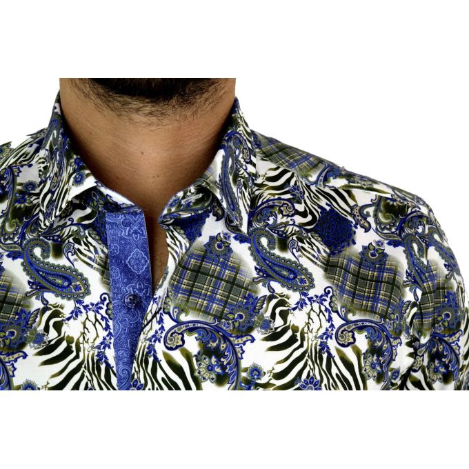 DANIEL BESSI Koszula męska fb485 zebra paisley biały niebieski | Sklep GriShop.eu | Koszule