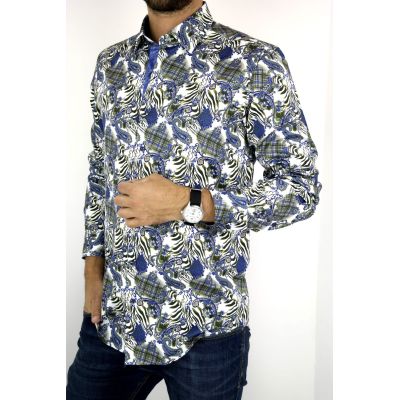 DANIEL BESSI Koszula męska fb485 zebra paisley biały niebieski | Sklep GriShop.eu | Koszule