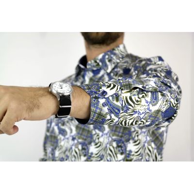 DANIEL BESSI Koszula męska fb485 zebra paisley biały niebieski | Sklep GriShop.eu | Koszule