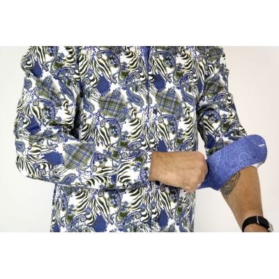 DANIEL BESSI Koszula męska fb485 zebra paisley biały niebieski | Sklep GriShop.eu | Koszule