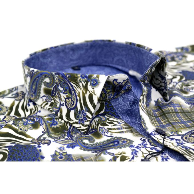DANIEL BESSI Koszula męska fb485 zebra paisley biały niebieski | Sklep GriShop.eu | Koszule