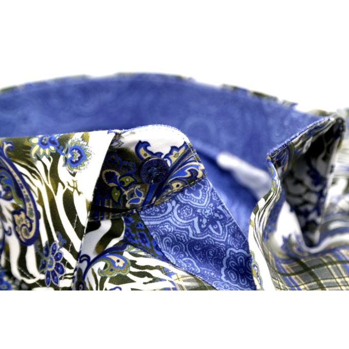 DANIEL BESSI Koszula męska fb485 zebra paisley biały niebieski | Sklep GriShop.eu | Koszule
