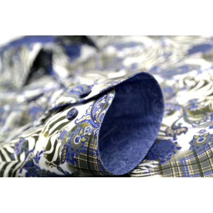 DANIEL BESSI Koszula męska fb485 zebra paisley biały niebieski | Sklep GriShop.eu | Koszule